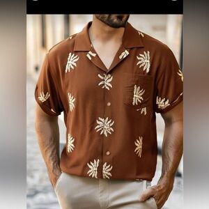 Brown Leaf Print Men's Shirt